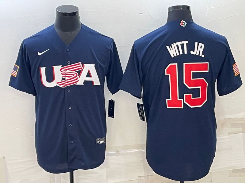 Men 2023 World Cub USA #15 Witt jr Blue Nike MLB Jersey4->more jerseys->MLB Jersey